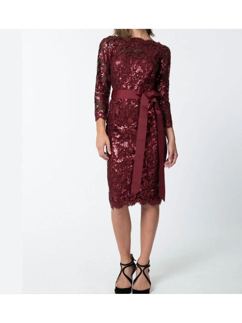 Tadashi Shoji Sequin Embroidery Midi Dress, Size 12